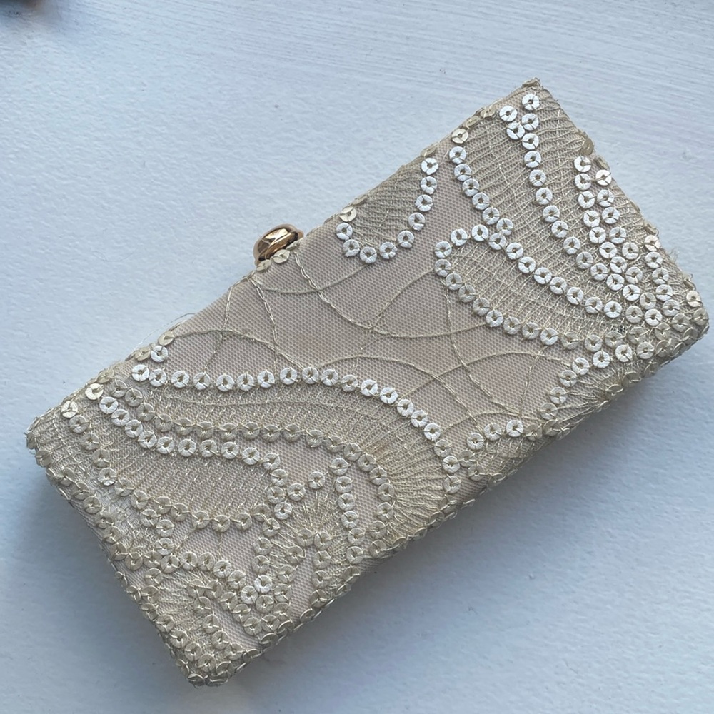 White Sequin Clutch Bag